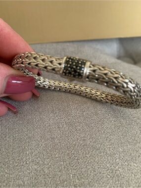 John Hardy Sterling  Silver Woven Bracelet with Black Sapphire  Accent